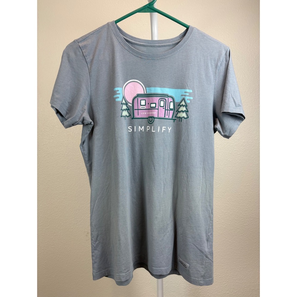 Life is Good Womens Crusher-Lite Simplify Camper Graphic T-Shirt Grey Medium